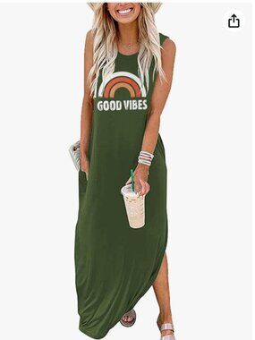 Good Vibes Olive Green Sleeveless Maxi Dress - Size Small